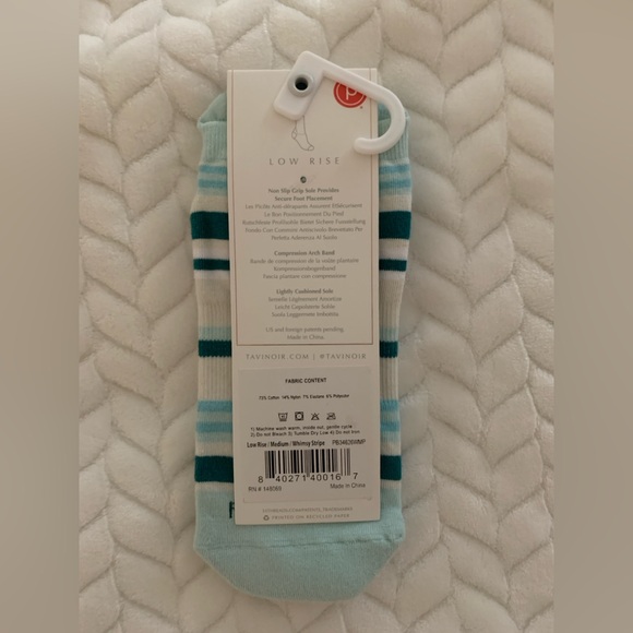 Pure Barre Aqua and White Low Rise Whimsy Strip Grip Socks [Medium{ - Picture 2 of 4